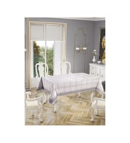 Dantelli Keten Efektli Leke Tutmaz Lüks Masa Örtüsü 160x220 Cm Gri (Çok Renkli)
