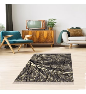 Ağaç Desenli Dijital Baskı Yıkanabilir Kaymaz Taban Etnik Kilim Desen Salon Halısı ve Yolluk (Kahverengi)