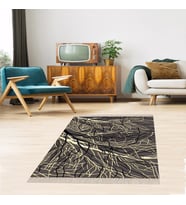 Ağaç Desenli Dijital Baskı Yıkanabilir Kaymaz Taban Etnik Kilim Desen Salon Halısı ve Yolluk (Kahverengi)