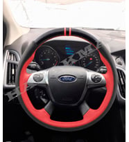 Ford Grand C-Max Dikme Direksiyon Kılıfı Parlak Siyah Kırmızı Detaylı Kırmızı Çift Yüzük ve Dikiş 2010-2019