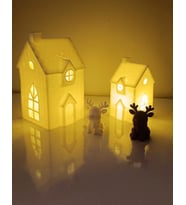 Kış Evleri Mini Geyik Mumluk Noel Yılbaşı Süsü Dekoratif Biblo Tealight Mumluk Seti Mumlar Dahildir