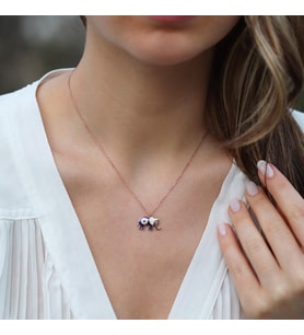 Mine İşli Rose Gold Kaplama Bereket Fili Gümüş Kolye