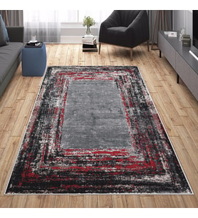 Gri Abstract Desen Yıkanabilir Kaymaz Taban Leke Tutmaz Modern Salon Halısı ve Yolluk