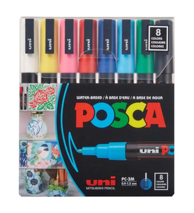 UNİ POSCA SU BAZLI MARKER ANA RENKLER PC-3M 0.9-1.3MM 8'Lİ SET