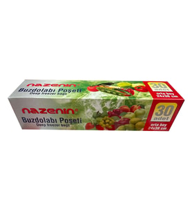 Nazenin Düz Kilitsiz Şeffaf Orta Boy Buzdolabı Yemek Gıda Poşeti Torbası- 24x38 Cm. - 30'lu Paket