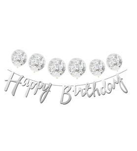 Metalize Happy Birthday Gümüş Banner Set