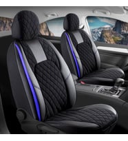 Opel Astra Station Wagon Uyumlu Lüx Yarı Deri Oto Koltuk Kılıfı Ön Arka Takım Chester Serisi SİYAH MAVİ