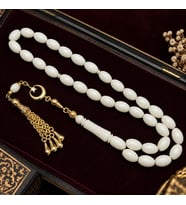 Ayyıldız Tasarımlı Gold Detay Püsküllü Orjinal Deve Kemiği Tesbih