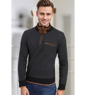 Dewberry Erkek Pamuklu Sweatshirt Siyah-Gri 9039 Günlük Üst Giyim, Hafta Sonu Kombini, Seyahat Gardırobu