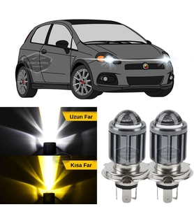 Fiat Punto 2006-2018 Uyumlu Mercekli Far Ampulü Led Xenon Sarı-Beyaz Şimşek Etkili Uzun Kısa