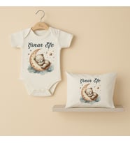 Pia Baby Premium %100 Pamuk İsme Özel Organik Baskılı Çıtçıtlı Bebek Body Ve Yastık Kılıfı 5039-19 (Ekru)