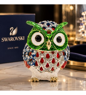Swarovski Taşlı Baykuş Biblo  Renkli Kristal Görünümlü Dekoratif Baykuş Objesi