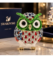 Swarovski Taşlı Baykuş Biblo  Renkli Kristal Görünümlü Dekoratif Baykuş Objesi