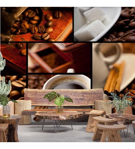 Kahve Kolajlı Cafe Duvar Kağıdı Baskı
