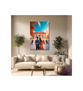 Tekli Dikey Kanvas Modern Salon Tablosu Celsus Kütüphaanesi Tasarımı