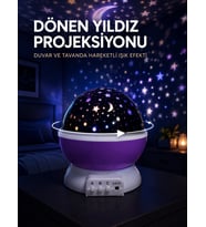 Yıldız Projeksiyon Lambası Döner Başlıklı Renkli Çocuk Odası Gece Işığı