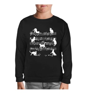 Cats and Notes Siyah Çocuk Sweatshirt