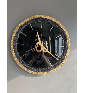 Kişiye Özel Epoksi Duvar Saati - 40 cm çap (Siyah-Gold)