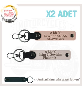 Hız Severlere Özel, İsim Plaka ve A Rh (+) Kan Grubu Yazılı x2 Anahtarlık Set, Yavruağzı-Pudra-Laci