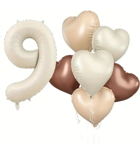 Retro Krem 9 Yaş Kalpli Folyo Balon Set