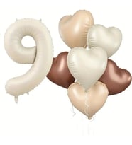 Retro Krem 9 Yaş Kalpli Folyo Balon Set