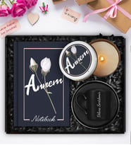 Kişiye Özel Porselen Fincan & Tasarım Defter & Tasarım Mum Hediye Seti