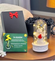Melek Öğretmenim Temalı Led Işıklı Fanus Öğretmene Hediye 24 Kasım Öğretmenler Günü Hediyesi