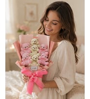 U&B Teddy Bear Flowers Karışık Pembe Ayıcık Buketi