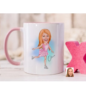 Bk Gift Kişiye Özel Buz Pateni Karikatürlü Pembe Kupa Bardak-1, Sevgiliye Hediye, Arkadaşa Hediye