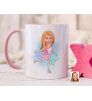 Bk Gift Kişiye Özel Buz Pateni Karikatürlü Pembe Kupa Bardak-1, Sevgiliye Hediye, Arkadaşa Hediye