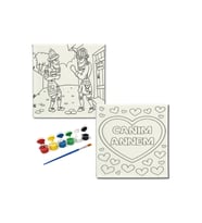 Okul Etkinliği-2'li Tuval Boyama Seti. 20x20 Cm Uv Baskı 6 Akrilik Boya 1 Fırça-model-231
