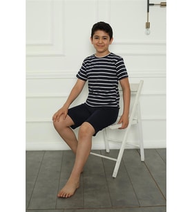 Akbeniz Erkek Çocuk Penye Şortlu Pijama Takım 20394 (Lacivert)