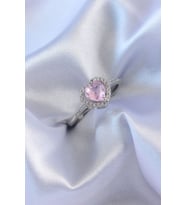 Gümüş Renk Pembe Zirkon Taşlı Kalp Charm Model Pirinç Kadın Yüzük