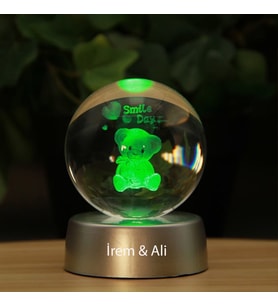 Kişiye Özel Ayıcık Temalı 3D Renkli Işıklı Cam Küre