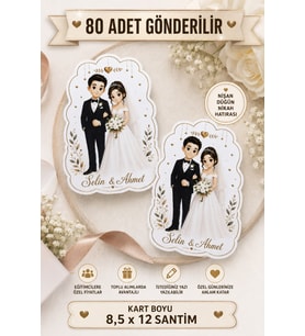 80 Adet Gelin Damat Hatıra Kartı - Tebrik Kartı - Nişan Hediye Kartı - Nİkah Düğün Kına Söz