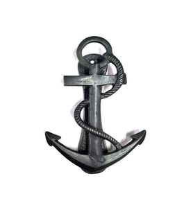 Antika Tarz Dekoratif Pirinç Halatlı, Çapa, Denizci, Gemici Kapı Tokmağı, Taktak - 170x60mm, Oksit