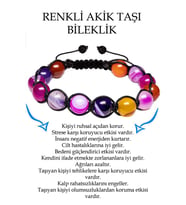 Sertifikalı Mix Renkli Akik Taşı Bileklik - Makrome (Çok Renkli)