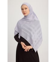 MıssColor A25256 Jakarlı Ekose Şifon Eşarp 120x120cm - Beyaz (Gümüş)