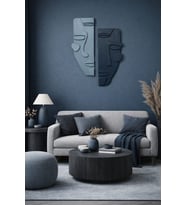 Modern Soyut İkili Maske Ahşap 80 x50 cm Duvar Dekoru El Yapımı 3D Salon, Ofis & Kafe