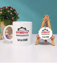 Otomotiv Mühendisi Kupa Bardak ve Anahtarlık (Beyaz)