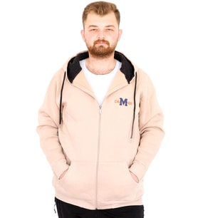 Mode XL Büyük Beden Erkek Kapüşonlu Fermuarlı Sweatshirt U25803 Bej