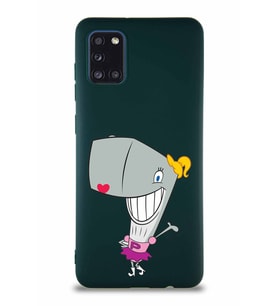 Samsung Galaxy A31 Soft Premier Kapak Pearl Yengeç Tasarımlı Silikon Kılıf - Yeşil (Şeffaf)