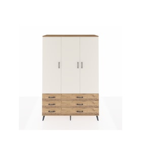 Hyperion Dolap 5 Raflı 6 Çekmeceli Tek Askılı 132x44x195 Çam-Aytaşı/Çam