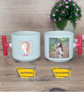 Unicorn Kupa Bardak Fotoğraflı T Kırmızı Kulplu Kadın Arkadaşa Doğum Günü Hediyesi