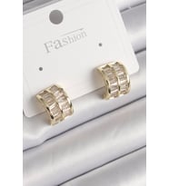 Pirinç Gold Renk Çift Sıra Zirkon Taşlı Kadın Küpe - TJ-BKP9756