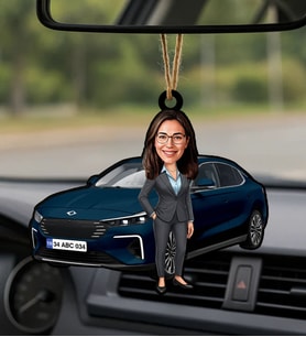 BK Gift Kişiye Özel Kadın Gemlik Renk Togg Karikatürlü Ahşap Plakalı Araba Dikiz Ayna Süsü-2 , Arkadaşa Hediye, Sevgiliye Hediye, Araba Hediyesi