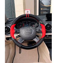 Audi A7 S7 Dikme Direksiyon Kılıfı Parlak Siyah Kırmızı Detaylı Kırmızı Çift Yüzük ve Dikiş 2010-2018