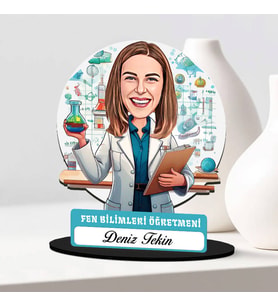 En Başarılı Kadın Fen Öğretmenine Hediye Karikatürlü Biblo