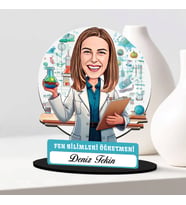 En Başarılı Kadın Fen Öğretmenine Hediye Karikatürlü Biblo