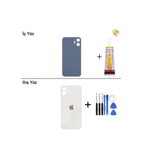 iPhone 12 Beyaz Arka Kapak Arka Cam Batarya Kapağı Lazer Kesim Kapak Pil Kapağı + B-7000 Yapıştırıcı + Tamir Seti